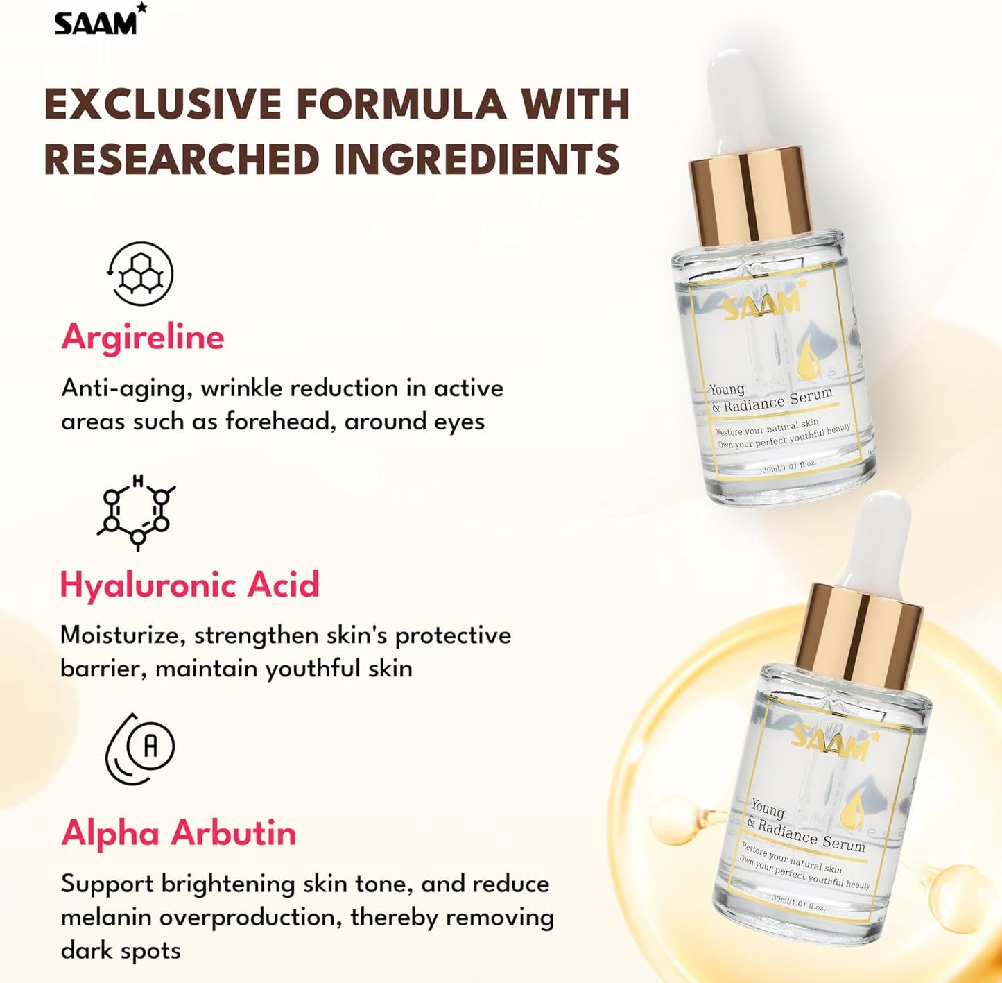 Anti-Aging Argireline & Hyaluronic Acid Face Serum – SAAM Young Serum for Wrinkles, Fine Lines & Firmer Skin